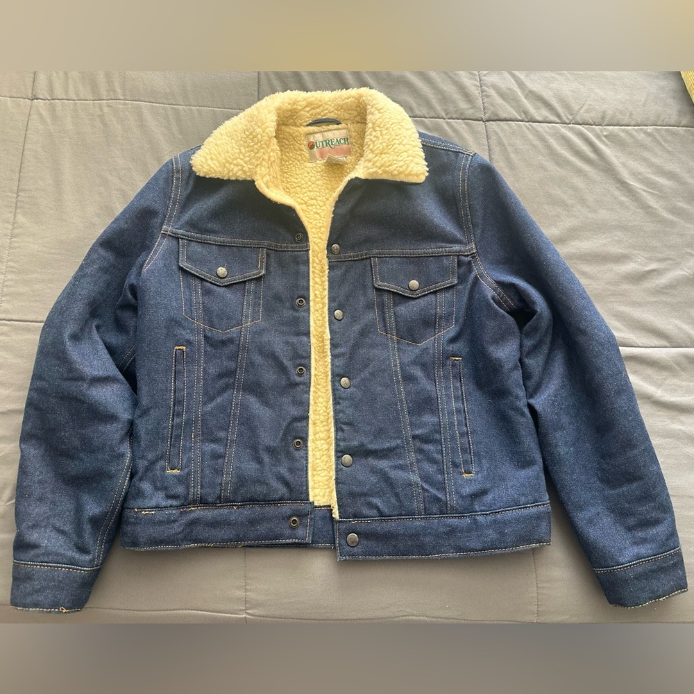 Vintage Outreach Blue Denim Jacket with Sherpa Lining Medium